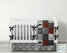 Dark Red Gray Moose Bear Woodgrain DESIGNER Nursery Crib Set- YOU CHOOSE WHICH ITEMS- Blanket, Skirt, Sheet, Bumpers and Changing pad cover