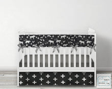 Modern Minimalist Black White Crib Skirt- Panel Style  "Woodland Collection"