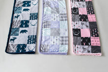 Navy Mint Gray Patchwork - Designer Blankets - Deer Woodgrain - You Choose the Colors!