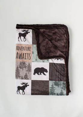 Brown Green Adventure Patchwork Minky Blanket - You Choose the Colors!