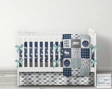 Happy Camper DESIGNER Nursery Crib Set- YOU CHOOSE WHICH ITEMS- Blanket, Skirt, Sheet, Bumpers and Changing pad cover
