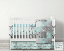 Mint Gray Deer Woodgrain DESIGNER Nursery Crib Set- YOU CHOOSE WHICH ITEMS- Blanket, Skirt, Sheet, Bumpers and Changing pad cover