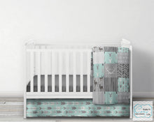 Mint Gray Deer Woodgrain DESIGNER Nursery Crib Set- YOU CHOOSE WHICH ITEMS- Blanket, Skirt, Sheet