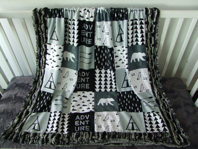 Designer Patchwork Adventure MINKY Blanket -