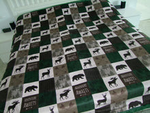 KING SIZE Custom Designer Minky Blanket - Faux Patchwork - Deer Woodgrain - You Choose the Colors!