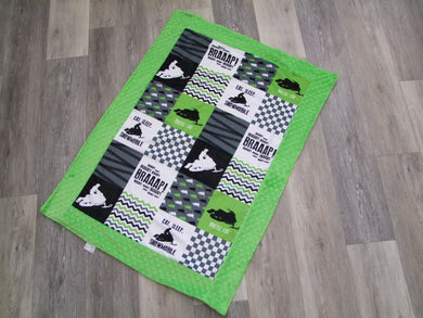 Arcitc Cat - Snowmobile Patchwork DESIGNER - Panel Minky Blanket- You Choose the Colors