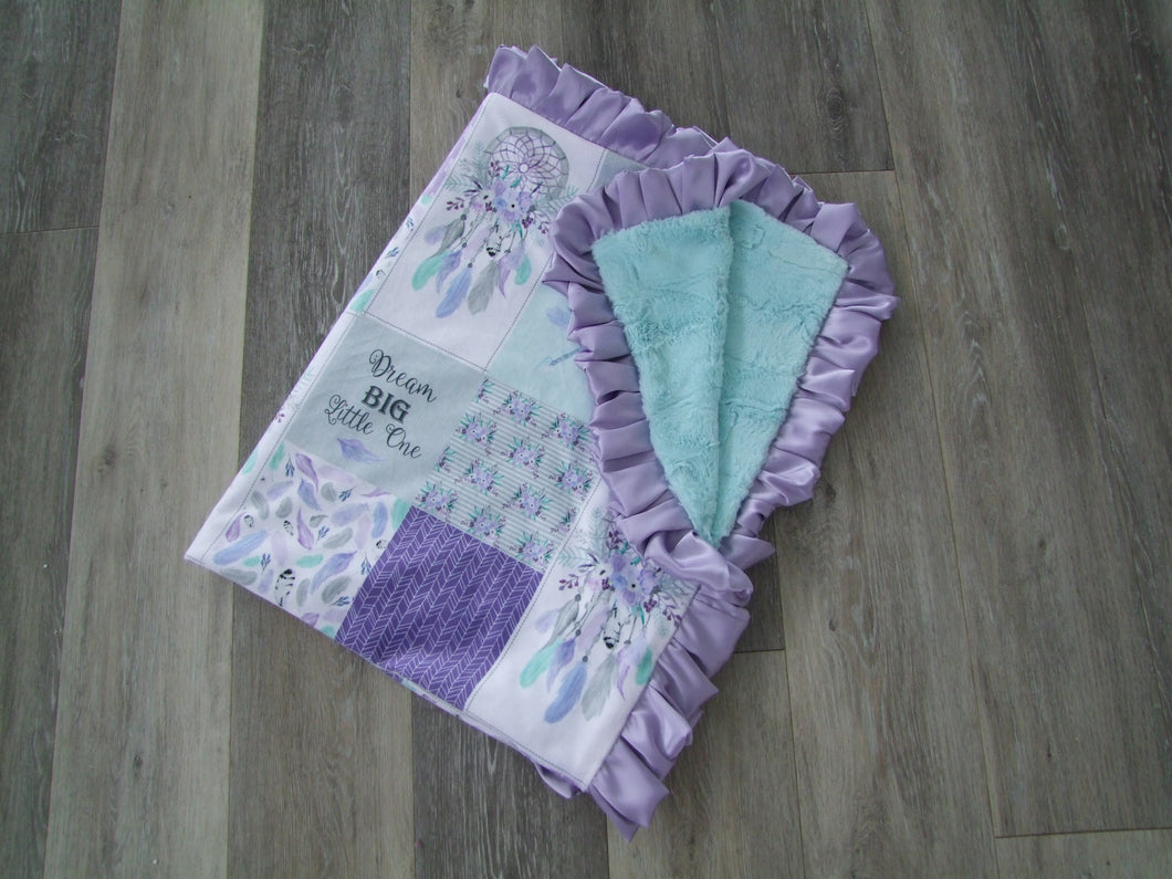 Gorgeous Designer Dream Catchers - Dream Big Minky Blanket - lilac, aquas and gray