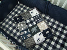 "Woodland Collection" Navy Woodland Nursery Crib Set- YOU CHOOSE WHICH ITEMS- Blanket, Skirt, Sheet, Bumpers and Changing pad cover