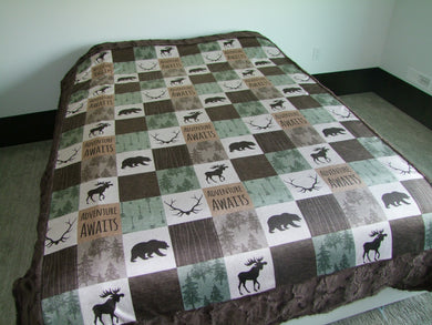 Woodland Patchwork Designer Blankets - Green Brown Bear Moose Adventure - You Choose the Colors!