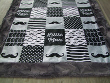 Mustache - Little Man - Patchwork - Designer Minky Blanket - You Choose the Colors!