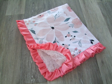 Designer Gracie Floral Ruffly Minky Blanket- Floral  Ruffle Blanket