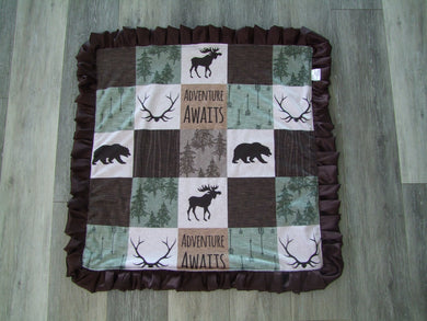 Designer Deer Woodgrain Brown Green Minky PatchworkBlanket