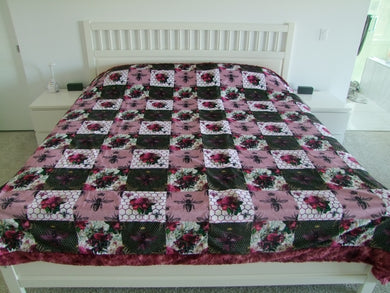 Queen BEE - KING SIZE Custom Designer Minky Blanket - Faux Patchwork - You Choose the Colors!