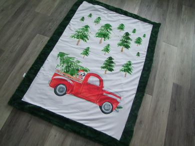 Christmas tree Red Truck Designer Minky Blanket