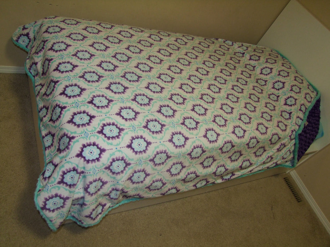 TWIN Bed Size Minky Blanket- Lilac Flourish Minky Blanket -