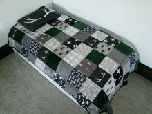 Twin Size Gray Black Woodland Block Style Minky Blanket  "Woodland Collection"