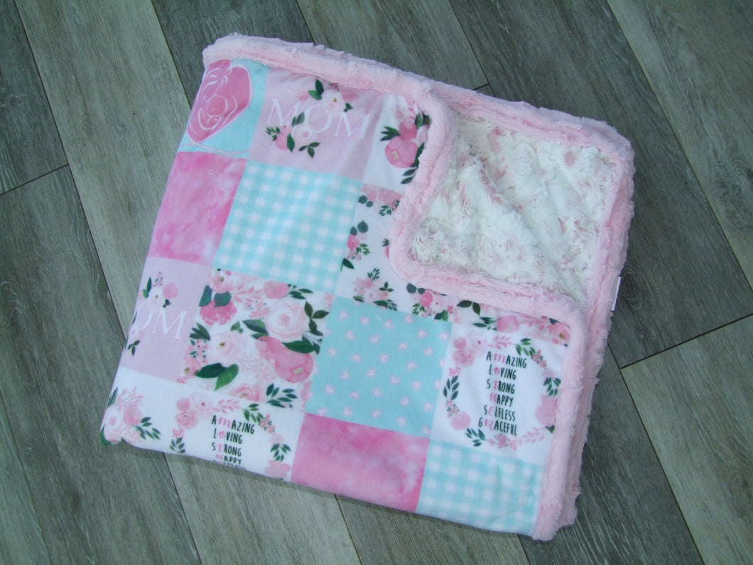 Mothers Minky Blanket - Choose your Back Fabric - Mom Patchwork Minky Blanket