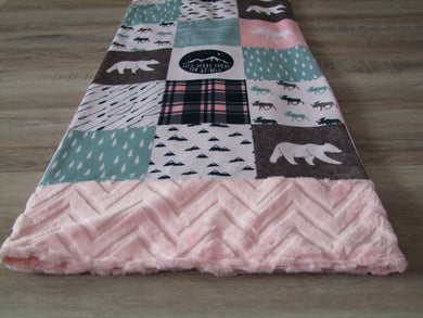 Designer Pink Happy Camper Minky Blanket