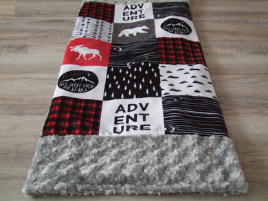 Designer Red Happy Camper Minky Blanket