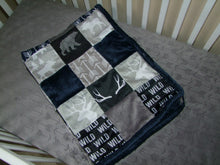 Navy Gray Black Woodland BLOCK Style Minky Blanket