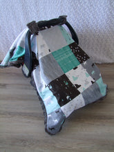 "Woodland Collection" Print- Car Seat Canopy Blanket- Teal Woodland Patchwork