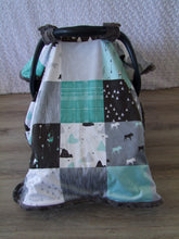 "Woodland Collection" Print- Car Seat Canopy Blanket- Teal Woodland Patchwork