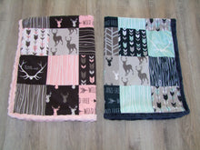 Designer Pink Deer Woodgrain Minky Blanket