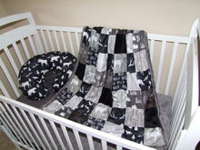 Gray Black Woodland BLOCK Style Minky Blanket