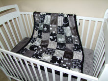 Black Gray Woodland BLOCK Style Minky Blanket- Toddler Size up to KING SIZE  "Woodland Collection"
