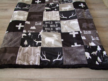 Navy Gray Woodland BLOCK Style Minky Blanket- "Woodland Collection" DOUBLE SIZE