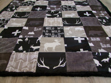 Teal Gray Woodland BLOCK Style Minky Blanket- "Woodland Collection"