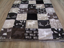 Gray Black Woodland BLOCK Style Minky Blanket