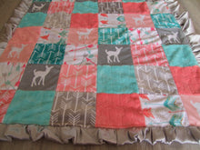 Satin Ruffle Coral Teal Arrow Woodland BLOCK Style Minky Blanket "Woodland Collection"