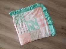 Designer Deer Woodgrain Baby Pink and Teal Minky Blanket