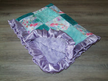 Satin Ruffle Lavendar Teal Aqua INDY Bloom Designer BLOCK Style Minky Blanket
