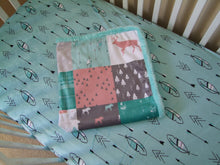 Coral Woodland Panel Style Minky Blanket- "Woodland Collection"  Minky - Woodland Blanket- Baby Size up to Twin Size