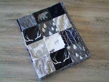 Navy Woodland Herringbone Arrow BLOCK Style Minky Blanket  "Woodland Collection"