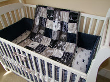 "Woodland Collection" Navy Woodland Nursery Crib Set- YOU CHOOSE WHICH ITEMS- Blanket, Skirt, Sheet, Bumpers and Changing pad cover