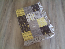 Designer Deer Woodgrain Yellow and Gray Minky Blanket