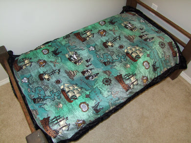 Designer PIRATE Ship Maps Minky Blanket