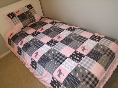 Designer Pink Moose Woodgrain Minky Blanket