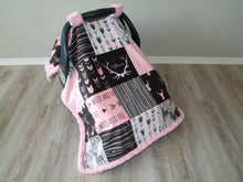 DESIGNER Pink Deer and Woodgrain Minky Canopy Blanket- Car Seat Canopy Blanket