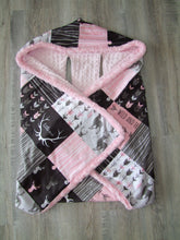 Designer Cozy Wrap Blanket- Car Seat Blanket- Navy Coral GrayDeer and Woodgrain Little One