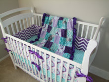 Purple Aqua Teal Nursery Crib Set- YOU CHOOSE WHICH ITEMS- Blanket, Skirt, Sheet, Bumpers and Changing pad cover