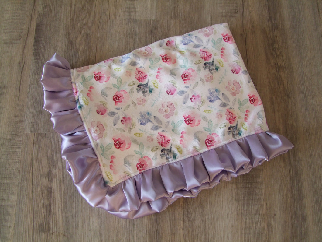 Designer Minky Blanket- Watercolor floral vintage Ruffle Blanket
