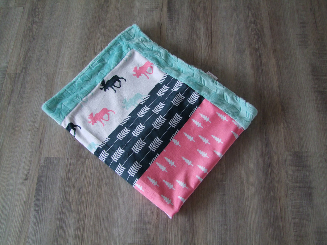 DESIGNER- Moose Navy Pink Minky Blanket