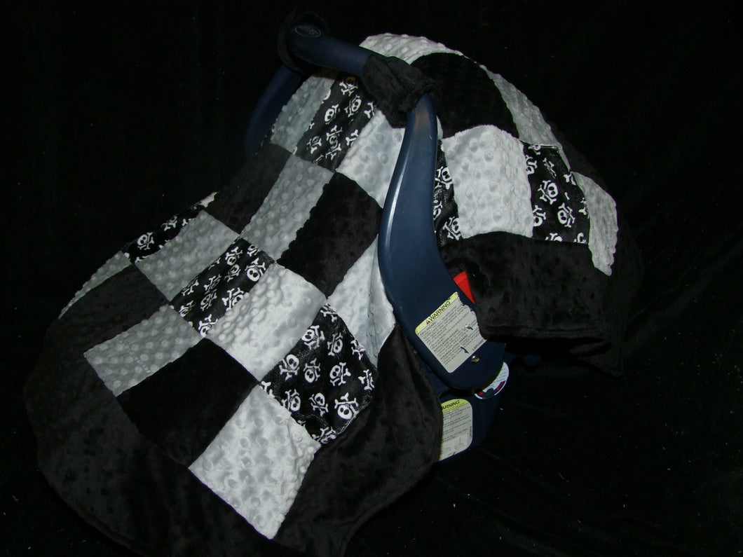 Skull Car Seat Canopy Blanket - Block Style Canopy - Car Seat Canopy Blanket-