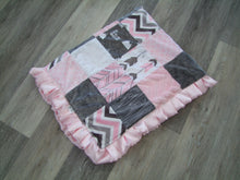 Girl Baby Pink Gray White Modern  BLOCK Style Minky Blanket- Arrows, Mountains, Herringbone, Chevron    "Woodland Collection"