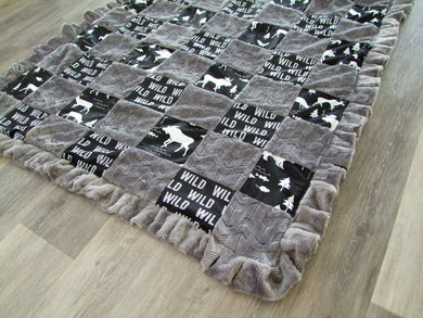 Woodland Ruffle BLOCK Style Minky Blanket 