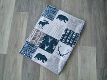 Brown Green - Adventure awaits-  Bear Moose DESIGNER Minky Blanket